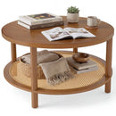 Round Rattan Coffee Table with Storage Shelf by LJGDeals
