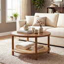 Round Rattan Coffee Table with Storage Shelf by LJGDeals