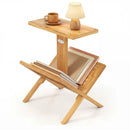 2-Tier Side Table Magazine Rack with Teak Wood Frame by LJGDeals