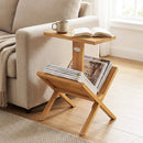2-Tier Side Table Magazine Rack with Teak Wood Frame by LJGDeals