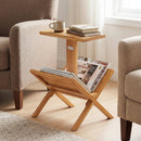 2-Tier Side Table Magazine Rack with Teak Wood Frame by LJGDeals