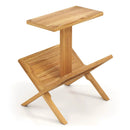 2-Tier Side Table Magazine Rack with Teak Wood Frame by LJGDeals