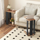 2-Tier C-Shaped Side Table with Universal Wheels and Shelf-Rustic Brown by LJGDeals