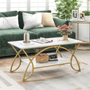 2-Tier Rectangle Coffee Table with Marble Pattern Top by LJGDeals
