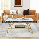 2-Tier Rectangle Coffee Table with Marble Pattern Top by LJGDeals