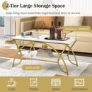 2-Tier Rectangle Coffee Table with Marble Pattern Top by LJGDeals