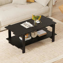 2-Tier Coffee Table Slatted Wood Center Table with Storage Shelf by LJGDeals