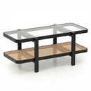 2-Tier Coffee Table with Storage and Tempered Glass Tabletop by LJGDeals