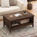 2-Tier Farmhouse Coffee Table with Open Shelf and Woven Decorations for Living Room by LJGDeals