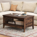 2-Tier Farmhouse Coffee Table with Open Shelf and Woven Decorations for Living Room by LJGDeals