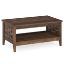 2-Tier Farmhouse Coffee Table with Open Shelf and Woven Decorations for Living Room by LJGDeals