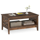 2-Tier Farmhouse Coffee Table with Open Shelf and Woven Decorations for Living Room by LJGDeals