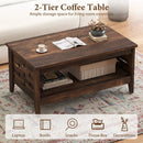 2-Tier Farmhouse Coffee Table with Open Shelf and Woven Decorations for Living Room by LJGDeals
