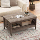 2-Tier Farmhouse Coffee Table with Open Shelf and Woven Decorations for Living Room by LJGDeals