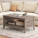 2-Tier Farmhouse Coffee Table with Open Shelf and Woven Decorations for Living Room by LJGDeals