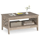 2-Tier Farmhouse Coffee Table with Open Shelf and Woven Decorations for Living Room by LJGDeals