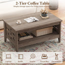 2-Tier Farmhouse Coffee Table with Open Shelf and Woven Decorations for Living Room by LJGDeals