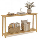 2-Tier Farmhouse Sofa Table with Teak Wood Frame and Storage Shelf by LJGDeals