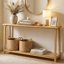 2-Tier Farmhouse Sofa Table with Teak Wood Frame and Storage Shelf by LJGDeals