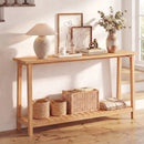 2-Tier Farmhouse Sofa Table with Teak Wood Frame and Storage Shelf by LJGDeals