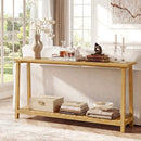 2-Tier Farmhouse Sofa Table with Teak Wood Frame and Storage Shelf by LJGDeals