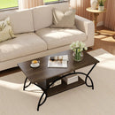 2-Tier Rectangle Coffee Table with Marble Pattern Top by LJGDeals
