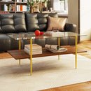 2-Tier Glass Coffee Table with Tampered Glass Tabletop and Open Storage Shelf-Brown by LJGDeals