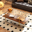 2-Tier Glass Coffee Table with Tampered Glass Tabletop and Open Storage Shelf-Brown by LJGDeals