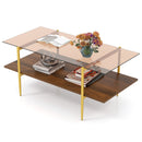 2-Tier Glass Coffee Table with Tampered Glass Tabletop and Open Storage Shelf-Brown by LJGDeals