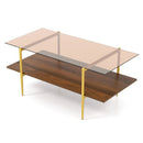 2-Tier Glass Coffee Table with Tampered Glass Tabletop and Open Storage Shelf-Brown by LJGDeals