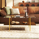 2-Tier Glass Coffee Table with Tampered Glass Tabletop and Open Storage Shelf-Brown by LJGDeals