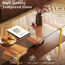 2-Tier Glass Coffee Table with Tampered Glass Tabletop and Open Storage Shelf-Brown
