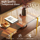 2-Tier Glass Coffee Table with Tampered Glass Tabletop and Open Storage Shelf-Brown by LJGDeals