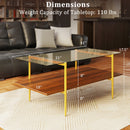 2-Tier Glass Coffee Table with Tampered Glass Tabletop and Open Storage Shelf-Brown by LJGDeals