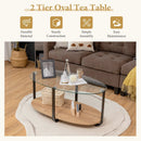 2-Tier Glass-Top Oval Coffee Table with Wooden Shelf for Living Room by LJGDeals