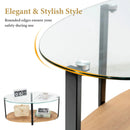 2-Tier Glass-Top Oval Coffee Table with Wooden Shelf for Living Room by LJGDeals
