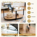2-Tier Glass-Top Oval Coffee Table with Wooden Shelf for Living Room by LJGDeals