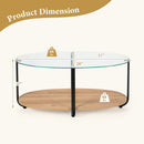 2-Tier Glass-Top Oval Coffee Table with Wooden Shelf for Living Room by LJGDeals