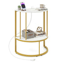 Half Moon Console Table with Power Outlets & Storage Shelf by LJGDeals