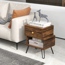 Set of 2 2-Tier Irregular Wooden Nightstands with Elevated Metal Feet-Walnut by LJGDeals