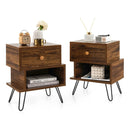 Set of 2 2-Tier Irregular Wooden Nightstands with Elevated Metal Feet-Walnut by LJGDeals