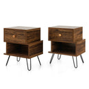Set of 2 2-Tier Irregular Wooden Nightstands with Elevated Metal Feet-Walnut by LJGDeals