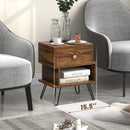 Set of 2 2-Tier Irregular Wooden Nightstands with Elevated Metal Feet-Walnut by LJGDeals
