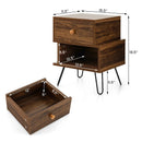 Set of 2 2-Tier Irregular Wooden Nightstands with Elevated Metal Feet-Walnut by LJGDeals