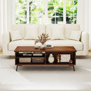 2-Tier Mid Century Modern Coffee Table with Storage Shelves Compartments