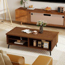 2-Tier Mid Century Modern Coffee Table with Storage Shelves Compartments by LJGDeals