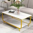 2-Tier Faux Marble Top Rectangular Coffee Table with Metal Frame-White by LJGDeals