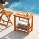 2-Tier Outdoor Acacia Wood Side Table with Slatted Tabletop and Storage Shelf by LJGDeals