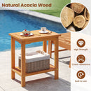 2-Tier Outdoor Acacia Wood Side Table with Slatted Tabletop and Storage Shelf by LJGDeals