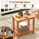 2-Tier Outdoor Acacia Wood Side Table with Slatted Tabletop and Storage Shelf by LJGDeals